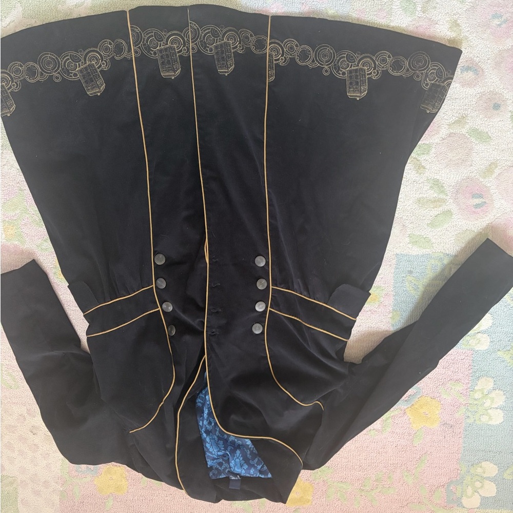 Black Velvet Embroidered Military-Inspired Coat